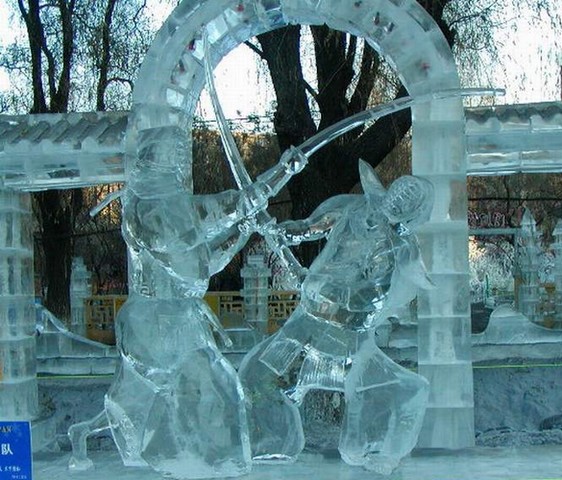 Harbin festival ice sculpture – warriors